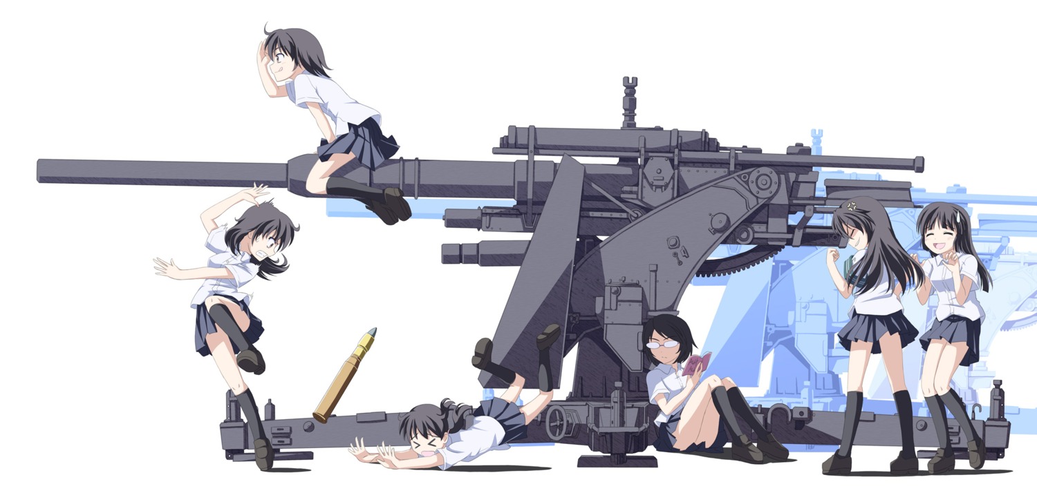 gun, megane, seifuku, tri