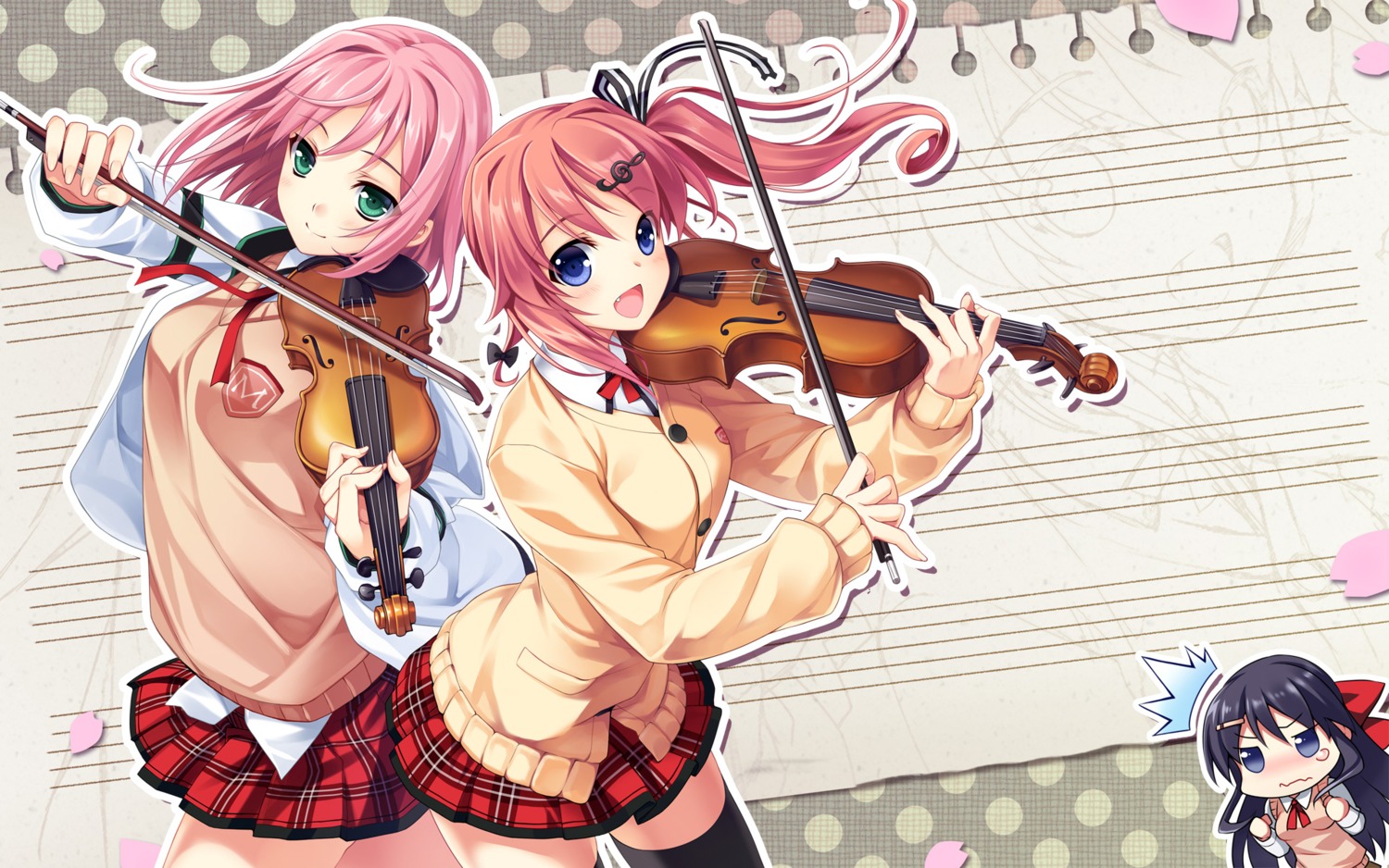 alcot_honeycomb, ninomae_sakura, nonomiya_ai, riv, seifuku, shunki_gentei_poco_a_poco, thighhighs, wallpaper, yuki_natsumi
