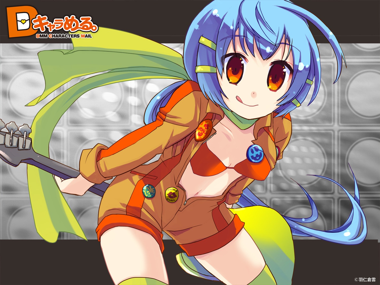 bikini_top, dmm, guitar, hani_kuraun, swimsuits, thighhighs, wallpaper