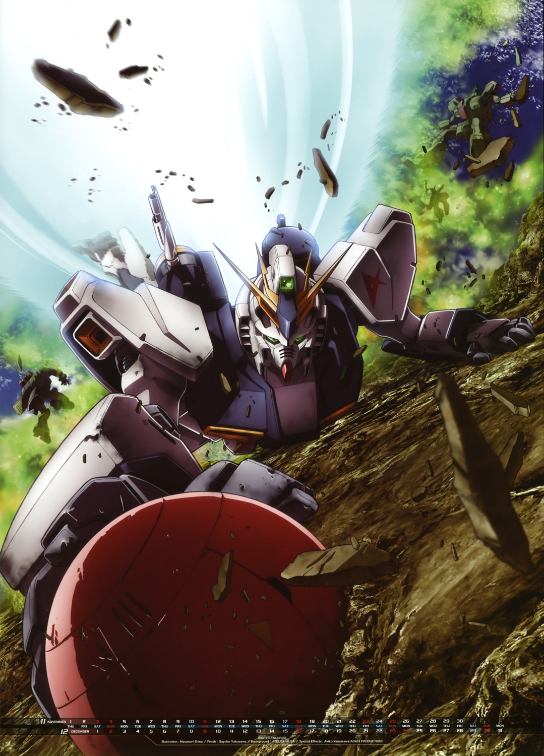 calendar, char's_counterattack, gundam, mecha, nu_gundam, rx-93, shino_masanori