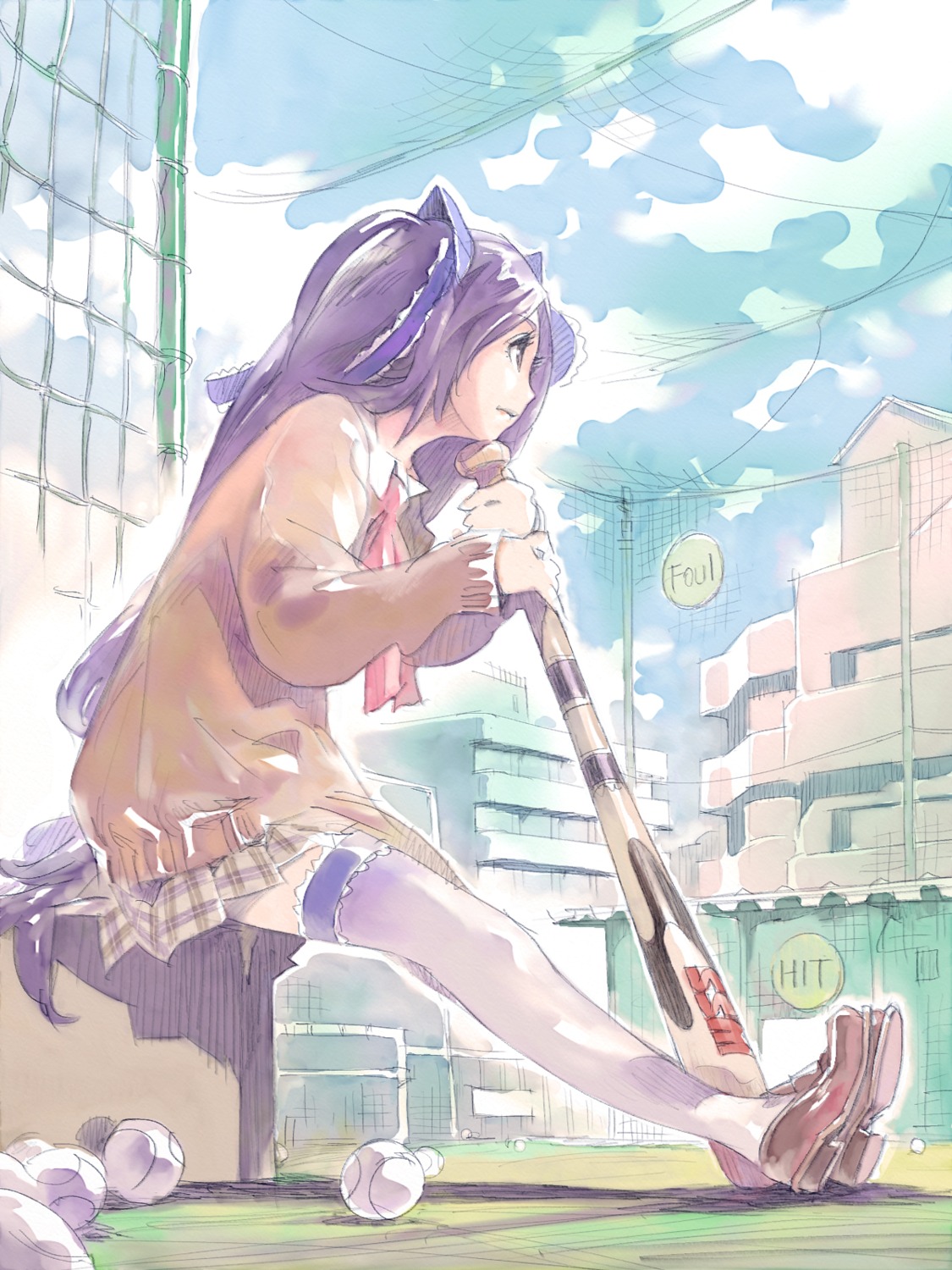 baseball, garter, little_busters!, rosa, sasasegawa_sasami, seifuku, thighhighs