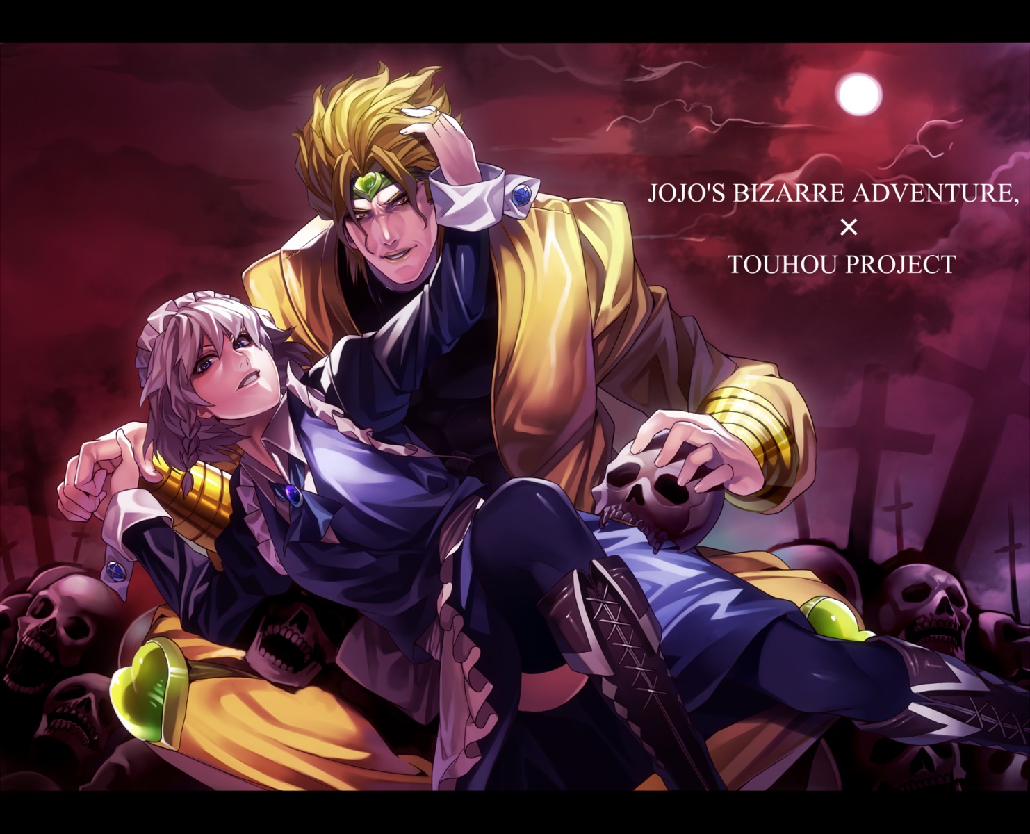 crossover, dio_brando, izayoi_sakuya, jojo_no_kimyou_na_bouken, jojo_no_kimyou_na_bouken_part_3:_stardust_crusaders, rby, thighhighs, touhou