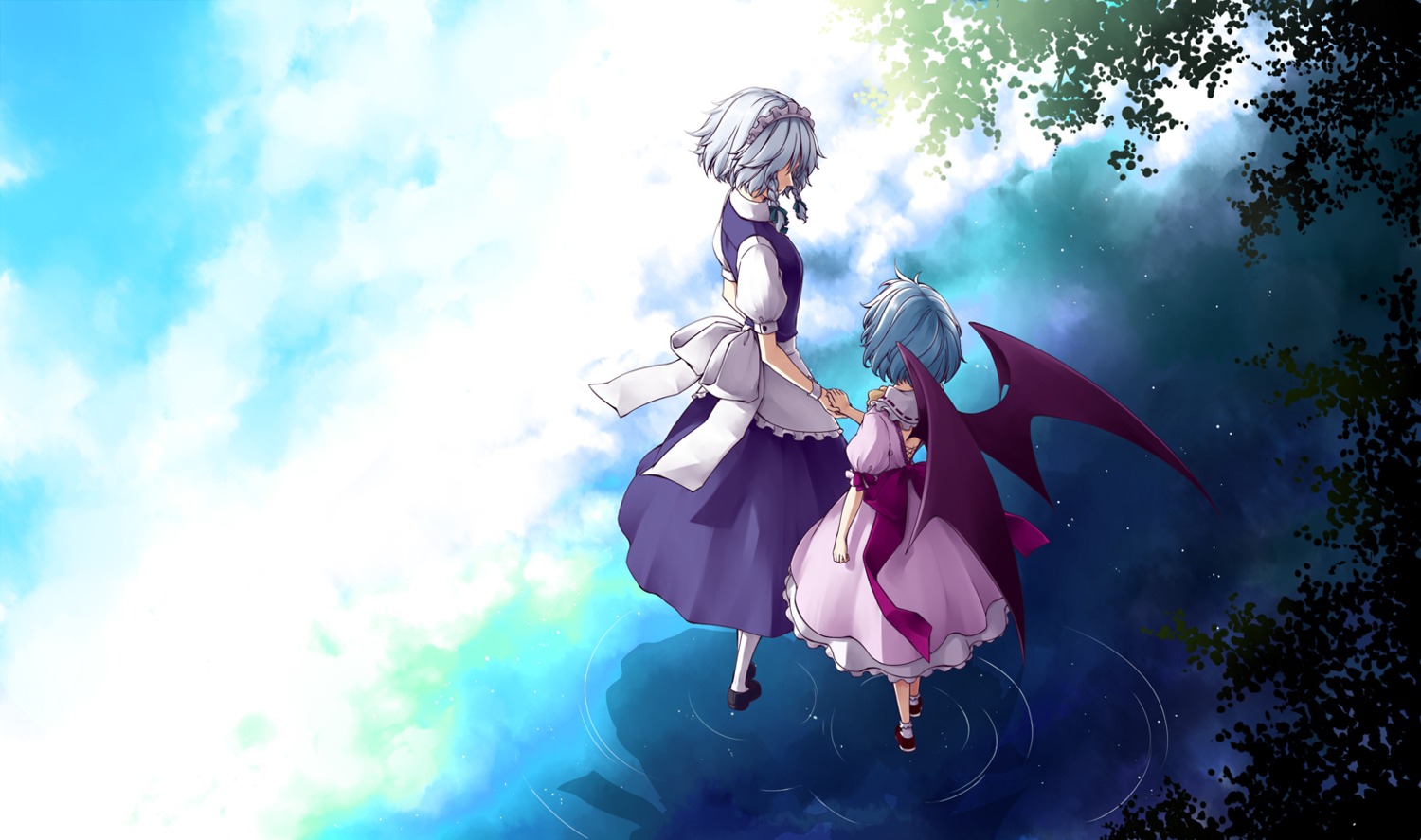 izayoi_sakuya, remilia_scarlet, sakuraba_yuuki, touhou, wings