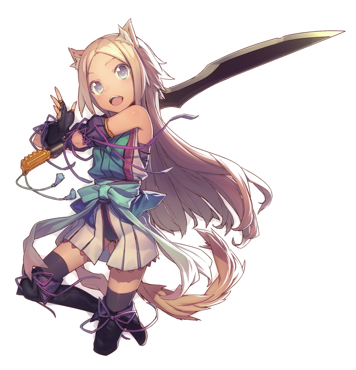 animal_ears, mckeee, sword, tail, thighhighs