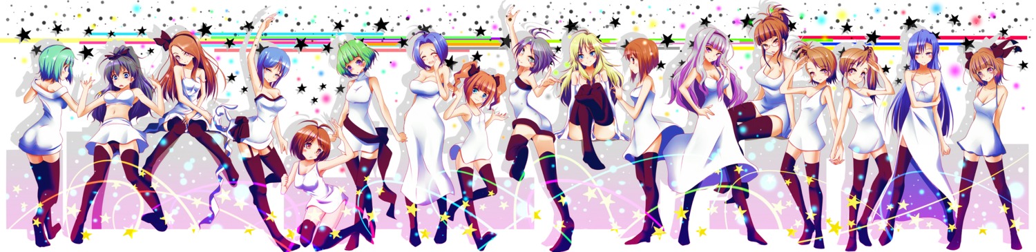 akizuki_ritsuko, akizuki_ryou_(idolm@ster), amami_haruka, dress, futami_ami, futami_mami, ganaha_hibiki, hagiwara_yukiho, hidaka_ai, hoshii_miki, kikuchi_makoto, kisaragi_chihaya, minase_iori, miura_azusa, mizutani_eri, natsu_(anta_tte_hitoha), otonashi_kotori, shijou_takane, takatsuki_yayoi, the_idolm@ster, the_idolm@ster_dearly_stars, thighhighs, trap
