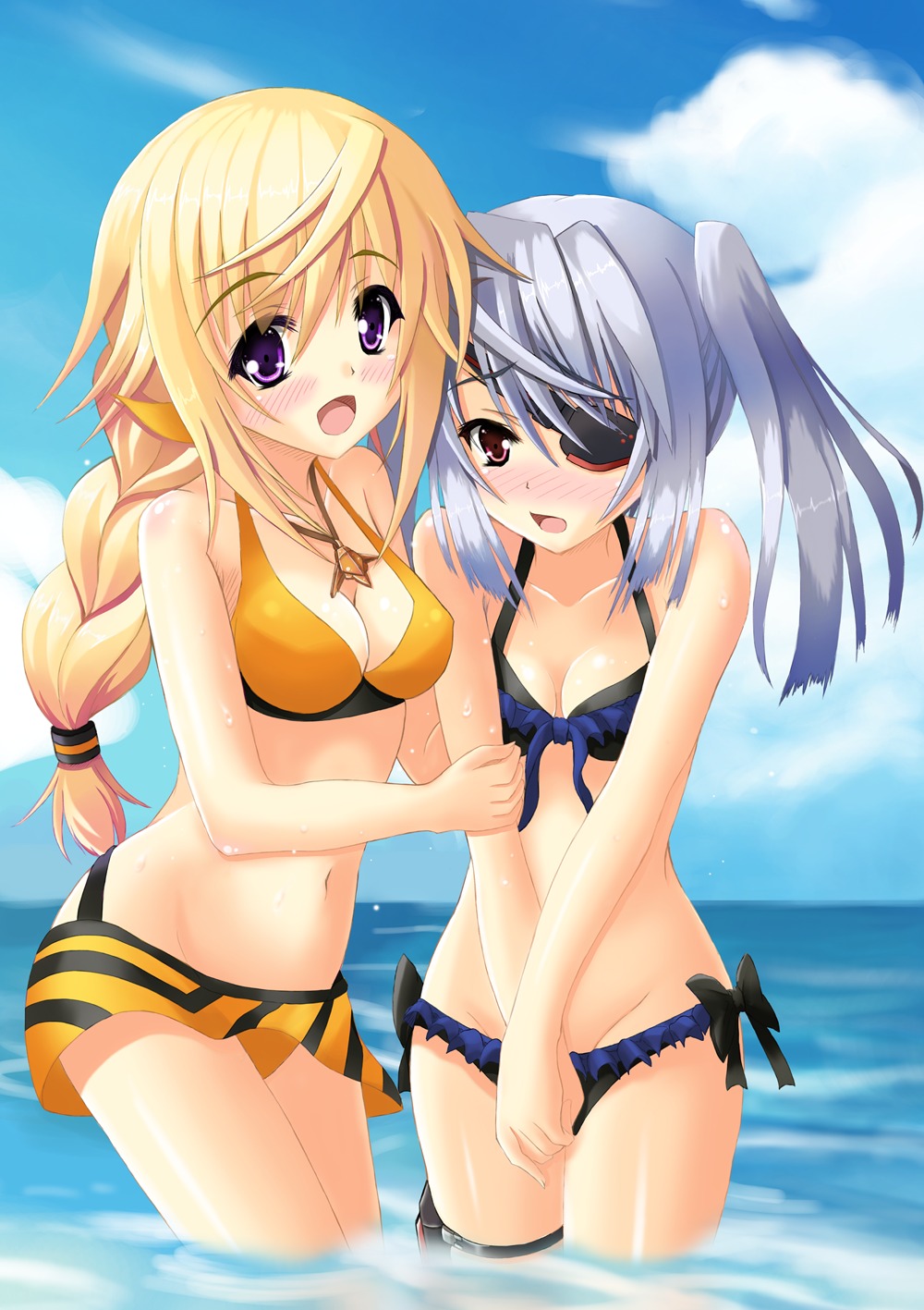 bikini, charlotte_dunois, cleavage, eyepatch, infinite_stratos, laura_bodewig, suzuta_yume, swimsuits