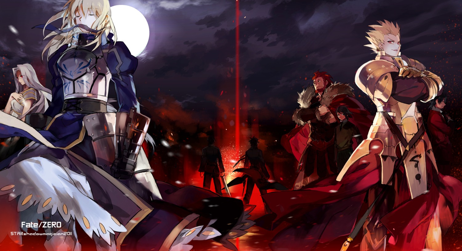 artoria_pendragon_(fate), emiya_kiritsugu, fate/stay_night, fate/zero, gilgamesh_(fate), irisviel_von_einzbern, iskandar_(fate), kotomine_kirei