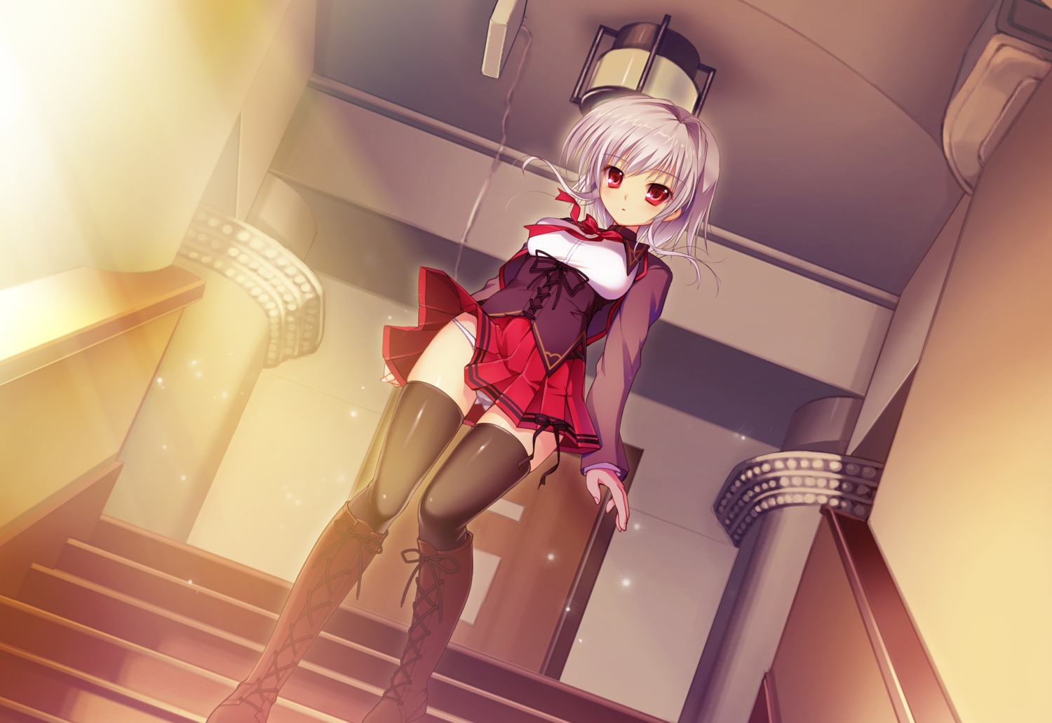 ex-one, game_cg, manatsu_no_yoru_no_yuki_monogatari, mikeou, pantsu, seifuku, shinjou_yukina, thighhighs