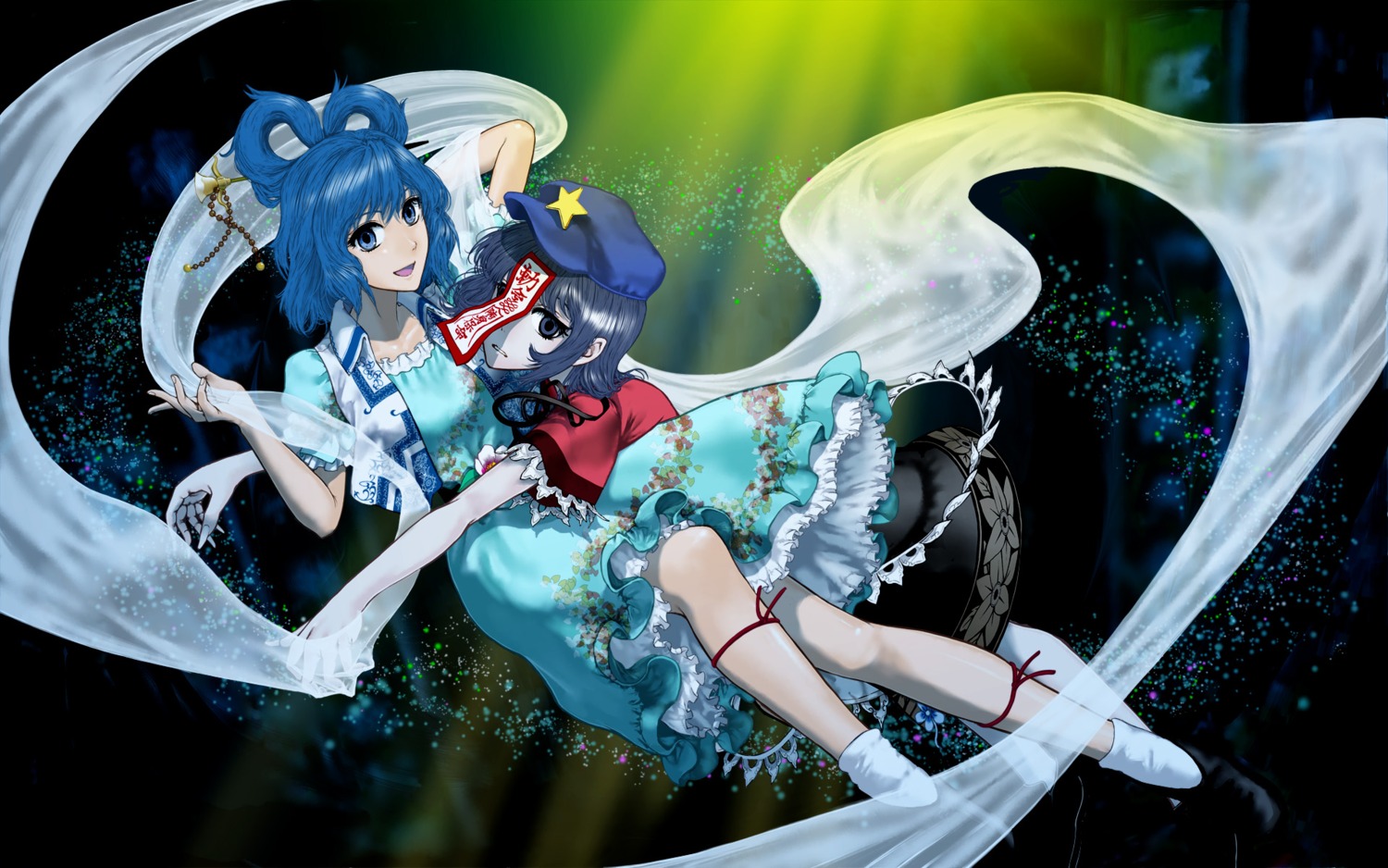 kaku_seiga, miyako_yoshika, touhou, umami_(sakeikura), wallpaper