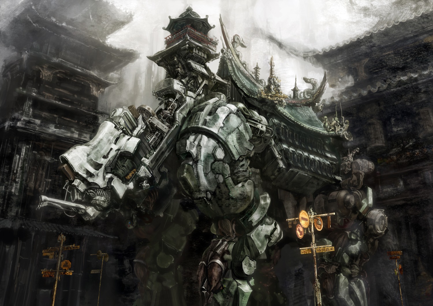 kabihuton, landscape, mecha