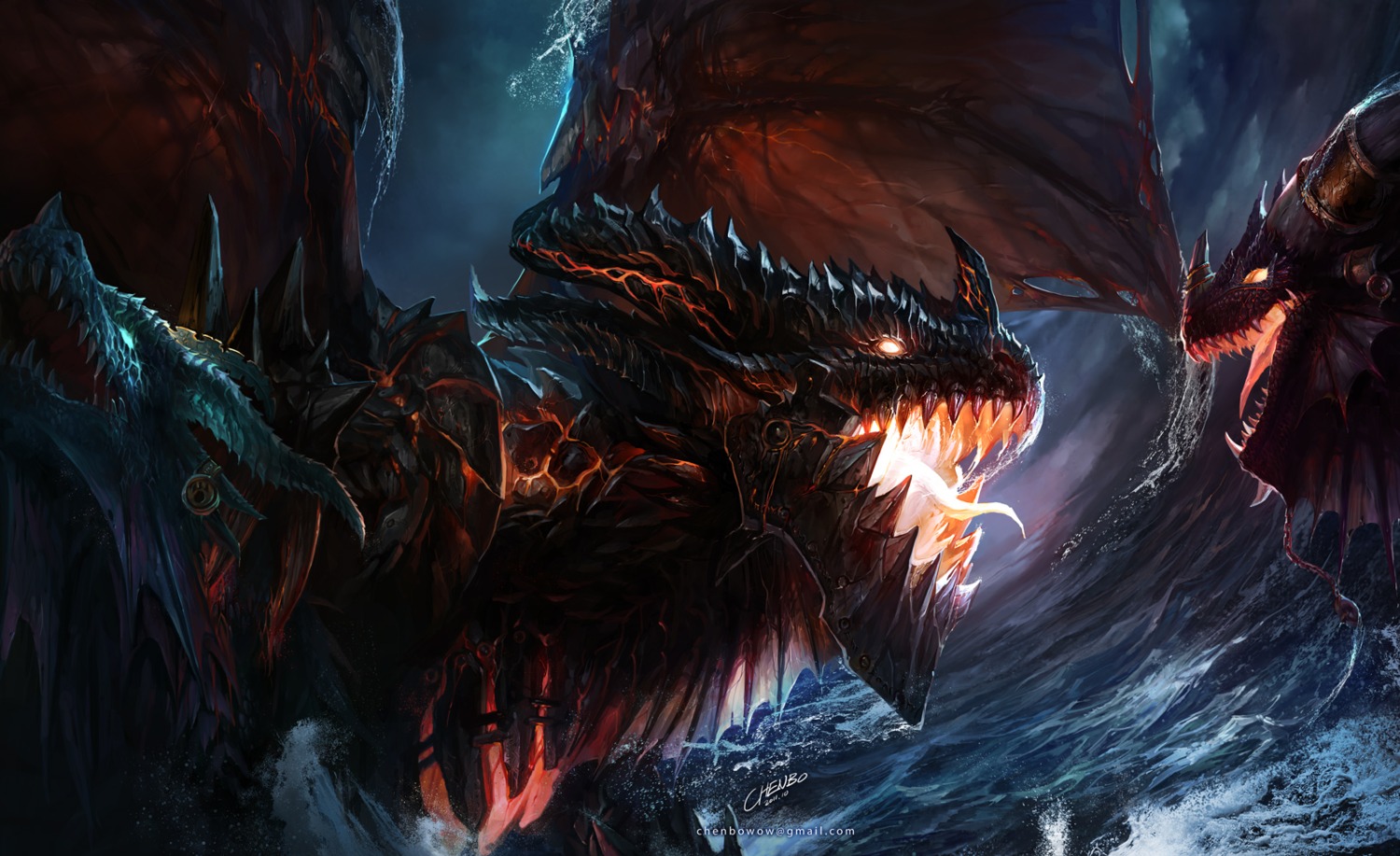 alexstrasza_the_life_binder, chenbo, deathwing_the_destroyer, monster, wallpaper, world_of_warcraft, ysera_the_dreamer