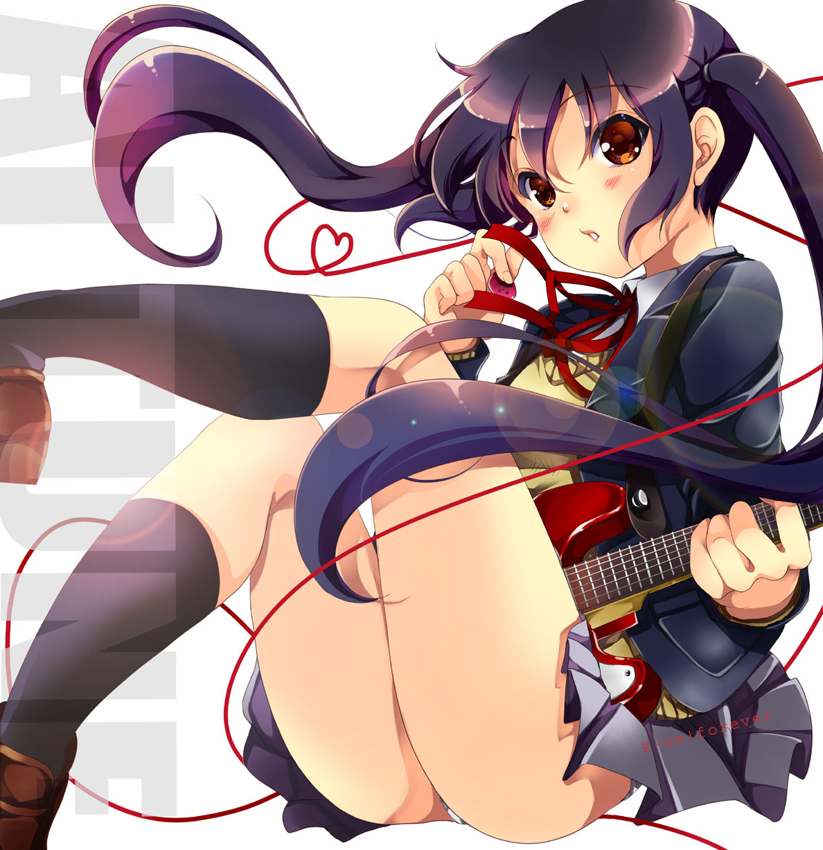 gouda_nagi, guitar, k-on!, nakano_azusa, pantsu, seifuku
