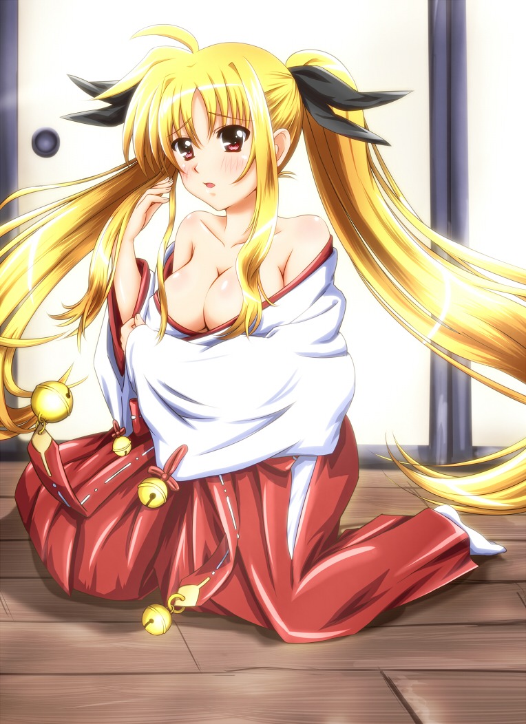 cleavage, diesel, fate_testarossa, mahou_shoujo_lyrical_nanoha, mahou_shoujo_lyrical_nanoha_strikers, miko