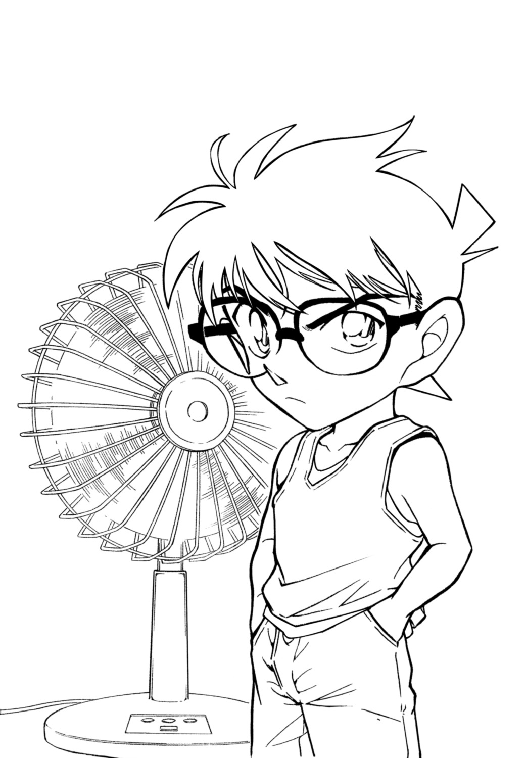 aoyama_goushou, edogawa_conan, line_art, male, megane, meitantei_conan, monochrome
