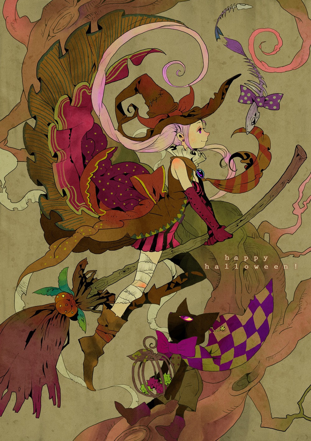 bandages, chikuwabu, halloween, neko, witch