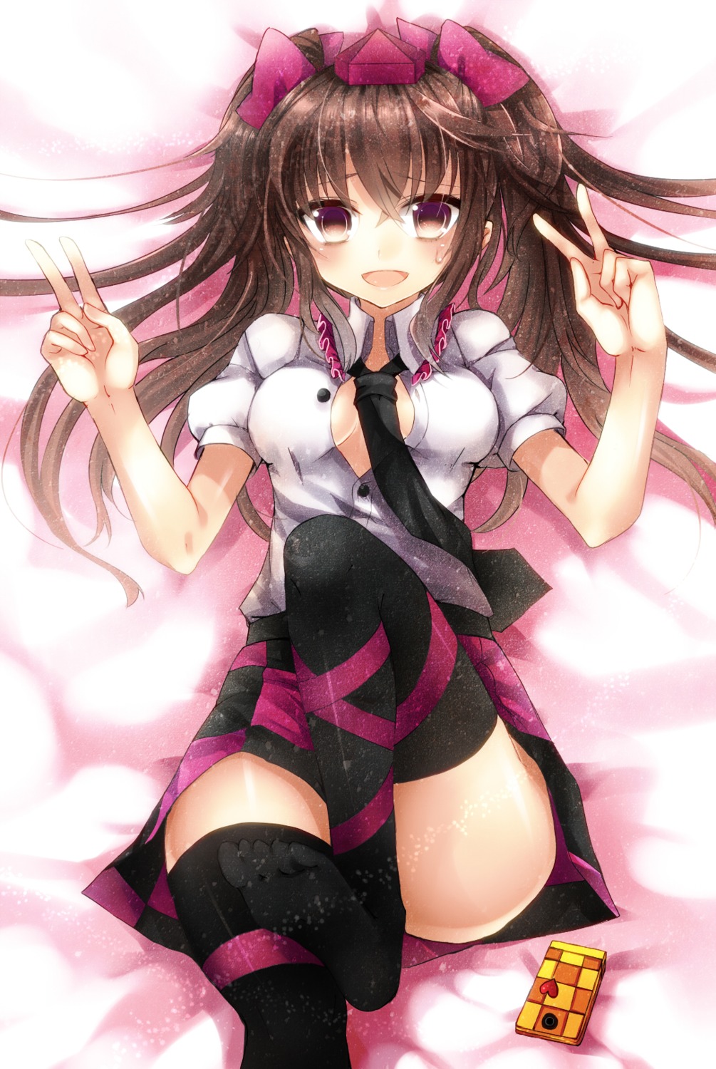 himekaidou_hatate, kanzaki_maguro, open_shirt, thighhighs, touhou