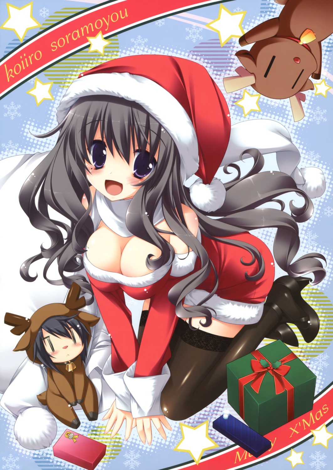 christmas, cleavage, koiiro_soramoyou, lucie, mounai_kiyomi, thighhighs, utsumi_shizuna
