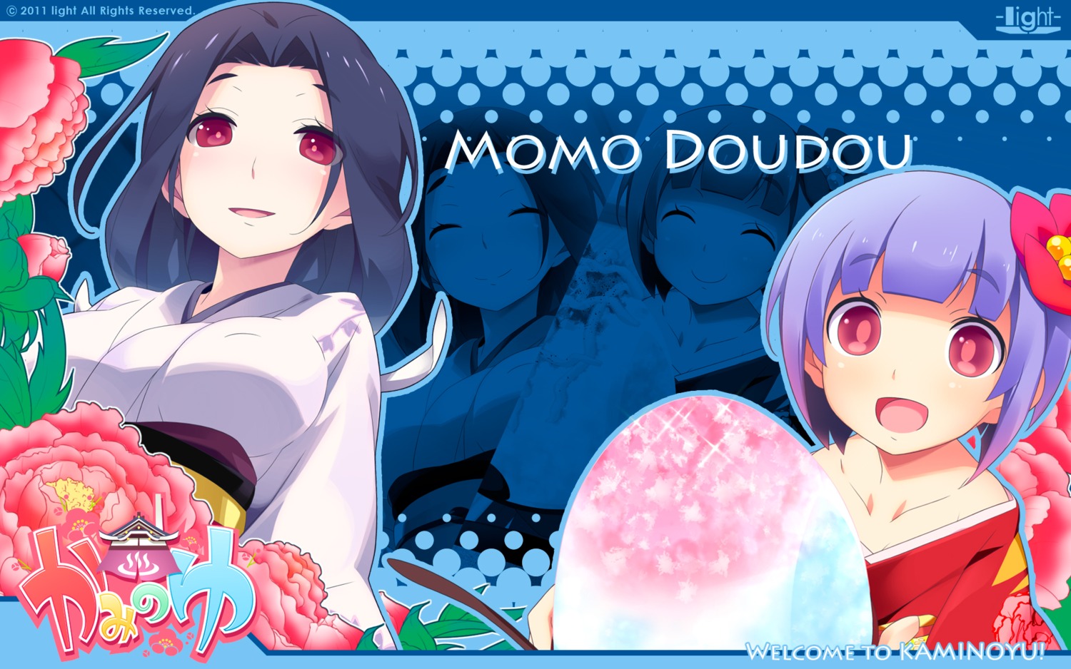 akinoko, doudou_momo, kaminoyu, kimono, light, wallpaper