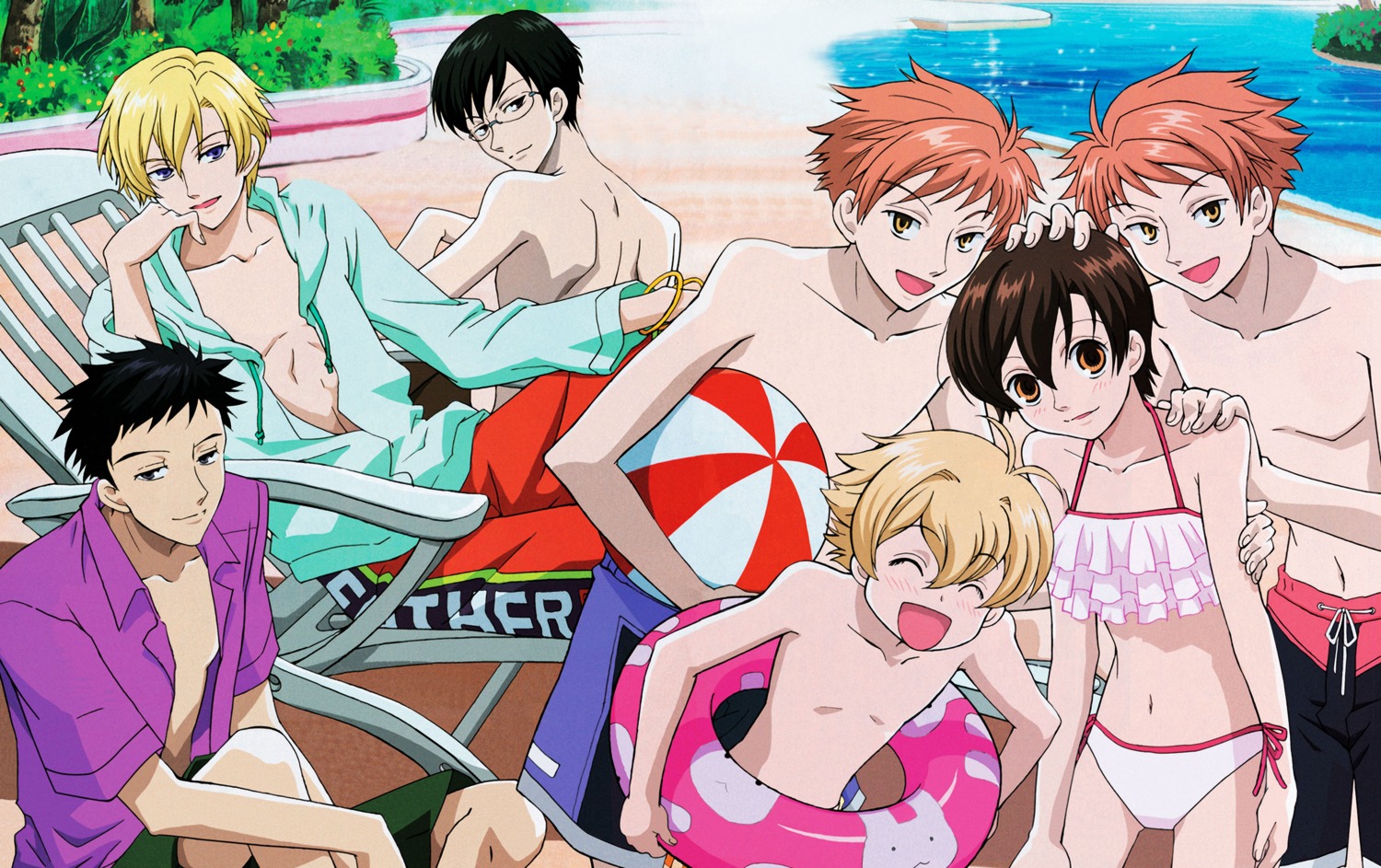 fujioka_haruhi, haninozuka_mitsukuni, hitachiin_hikaru, hitachiin_kaoru, morinozuka_takashi, ootori_kyouya, ouran_high_school_host_club, suou_tamaki