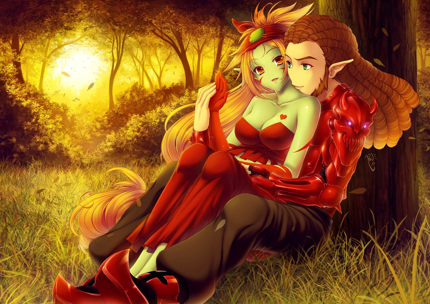 cleavage, elf, genevive, guitard, krizpi, pointy_ears, wakfu