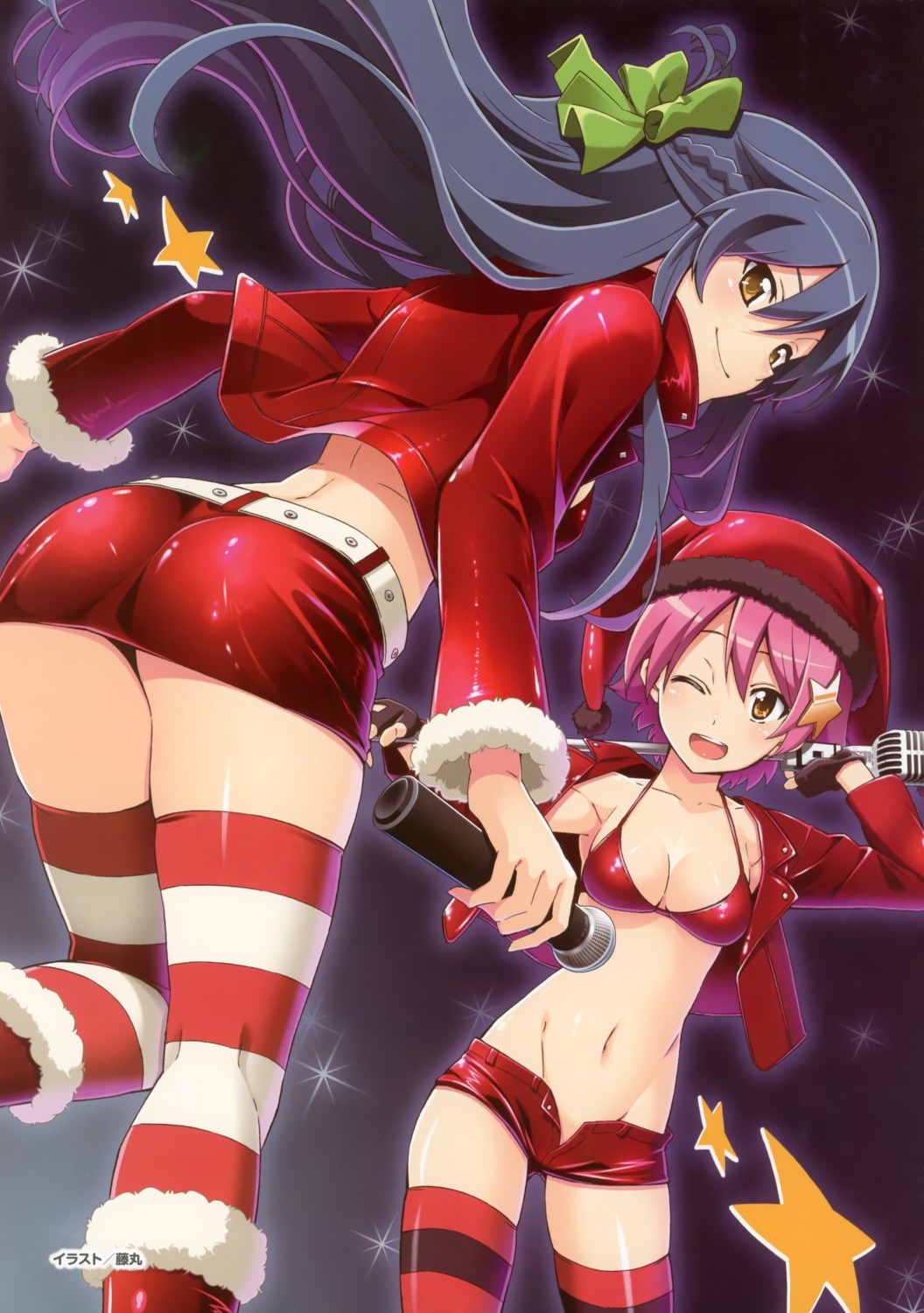 ass, bikini_top, christmas, cleavage, deardrops, fujimaru, kaguya_riho, kira_kira, shiino_kirari, swimsuits, thighhighs