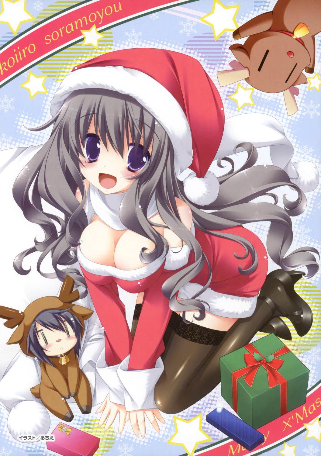 christmas, cleavage, koiiro_soramoyou, lucie, mounai_kiyomi, thighhighs, utsumi_shizuna