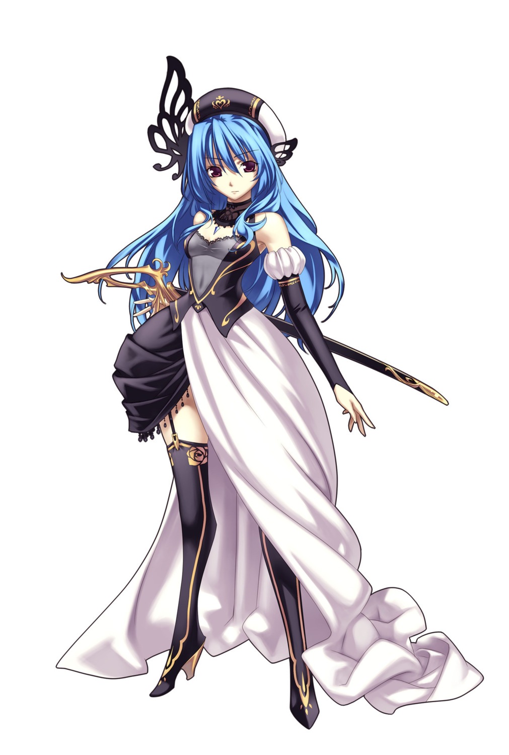 dress, hirano_katsuyuki, jpeg_artifacts, spectral_force_genesis, stockings, sword, thighhighs