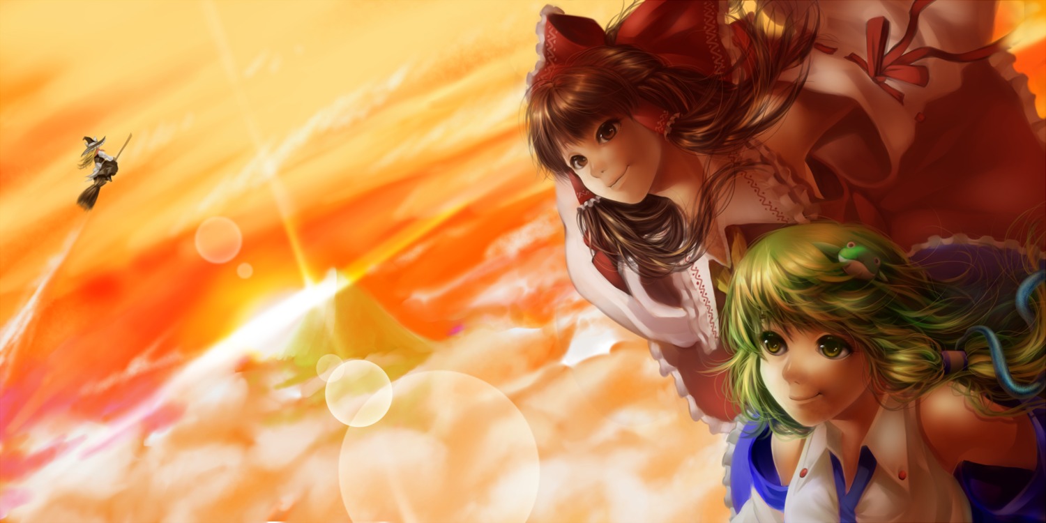 hakurei_reimu, kirisame_marisa, kochiya_sanae, touhou, yumeko_(artist)