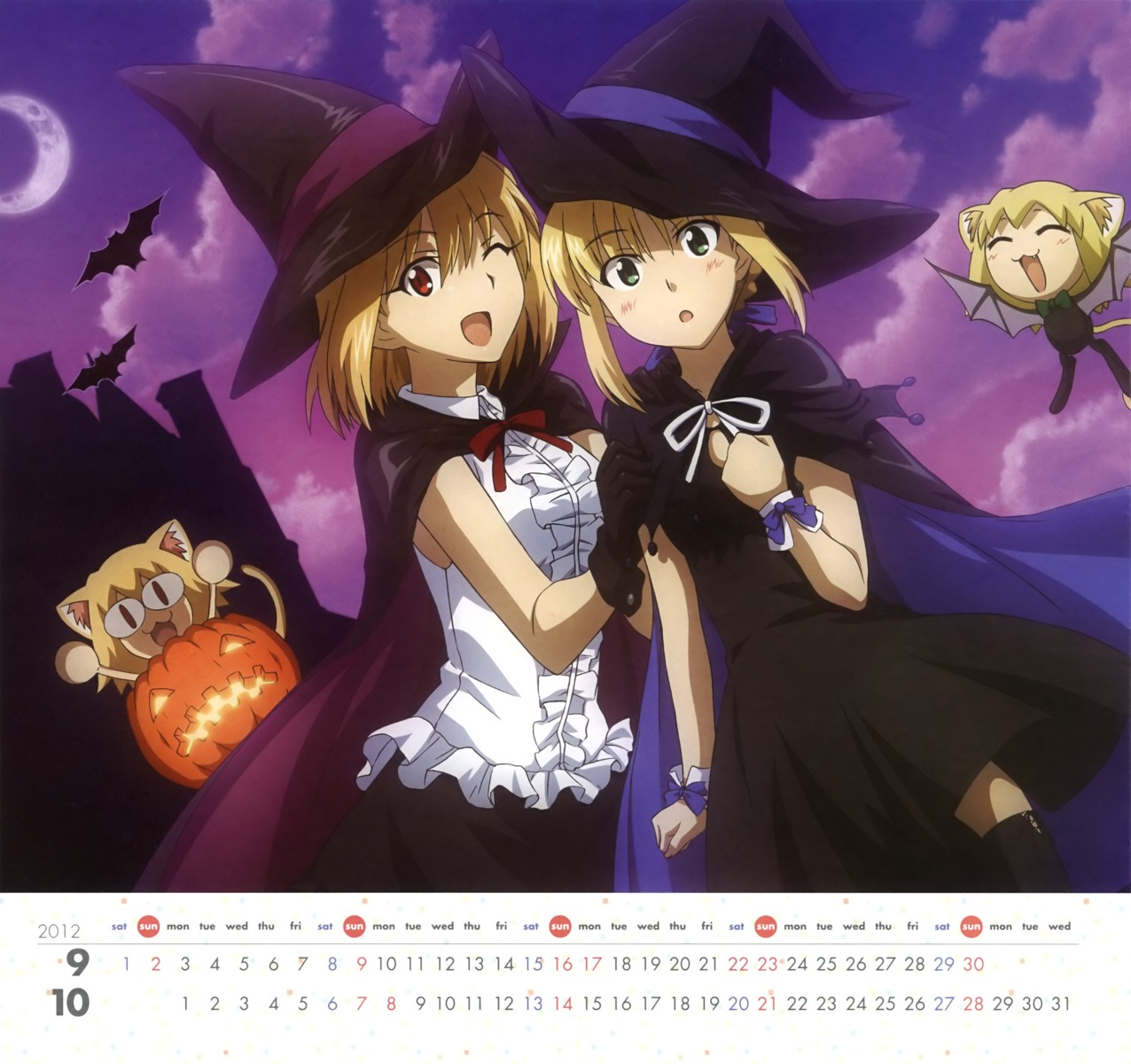 amisaki_ryouko, animal_ears, arcueid_brunestud, artoria_pendragon_(fate), calendar, carnival_phantasm, chibi, crossover