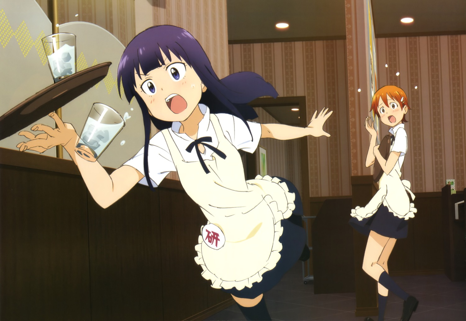 inami_mahiru, takase_tomoaki, thighhighs, waitress, working!!, yamada_aoi