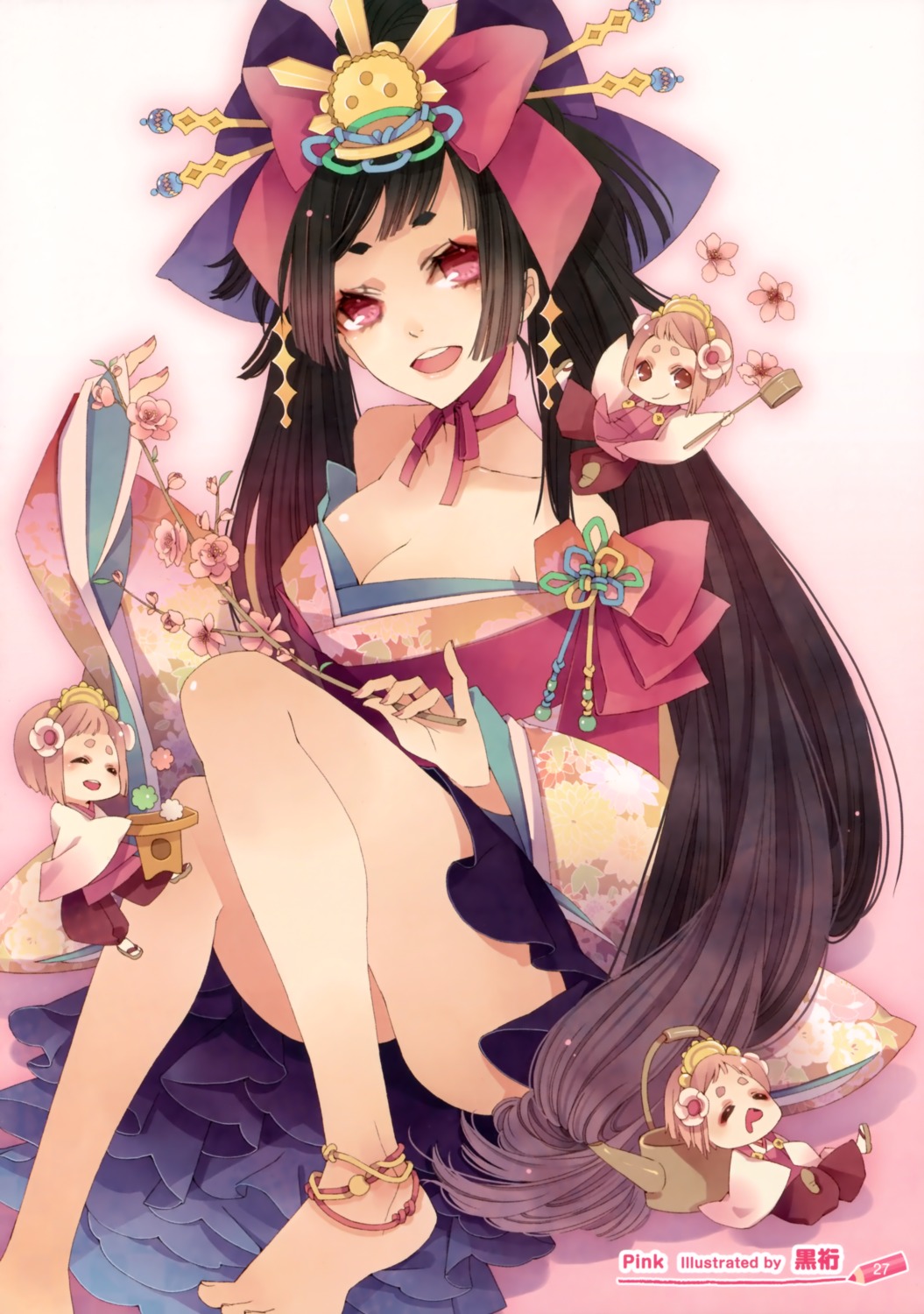 chibi, cleavage, kimono, kuroyuki