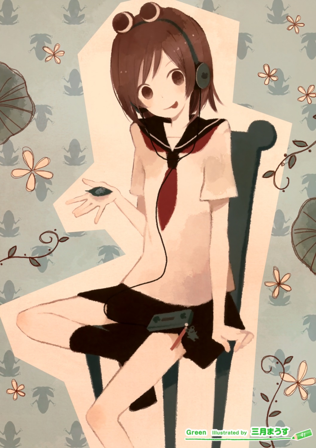 headphones, mitsuki_mouse, seifuku
