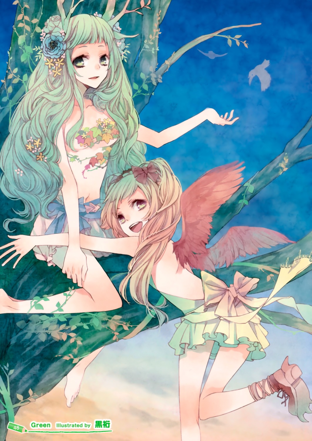 dress, kuroyuki, topless, wings
