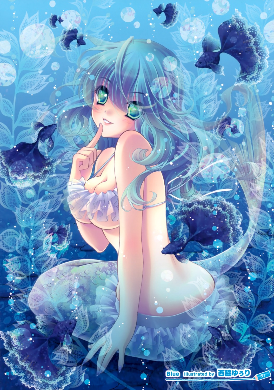 bikini_top, cleavage, mermaid, monster_girl, nishiwaki_yuuri, swimsuits