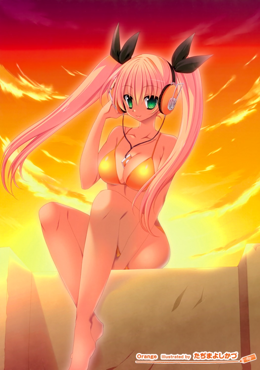 bikini, cleavage, headphones, swimsuits, tajima_yoshikazu