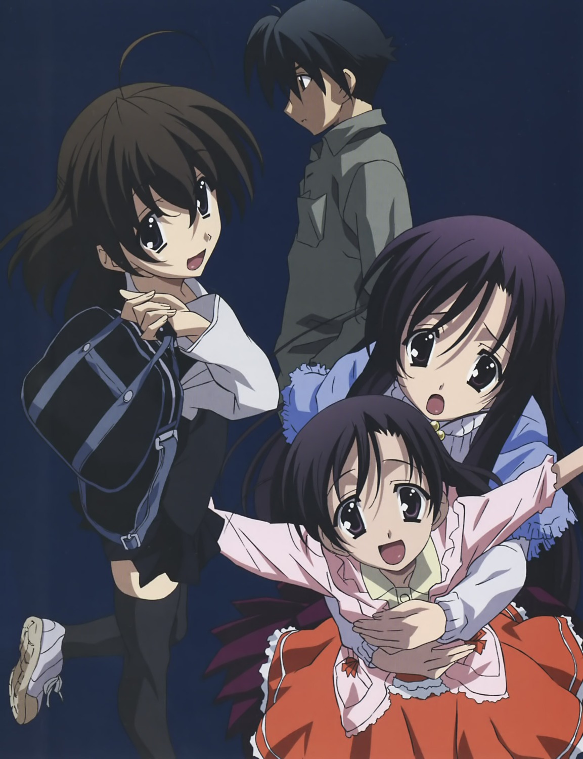 gotou_junji, itou_makoto, katsura_kokoro, katsura_kotonoha, saionji_sekai, school_days, seifuku, thighhighs