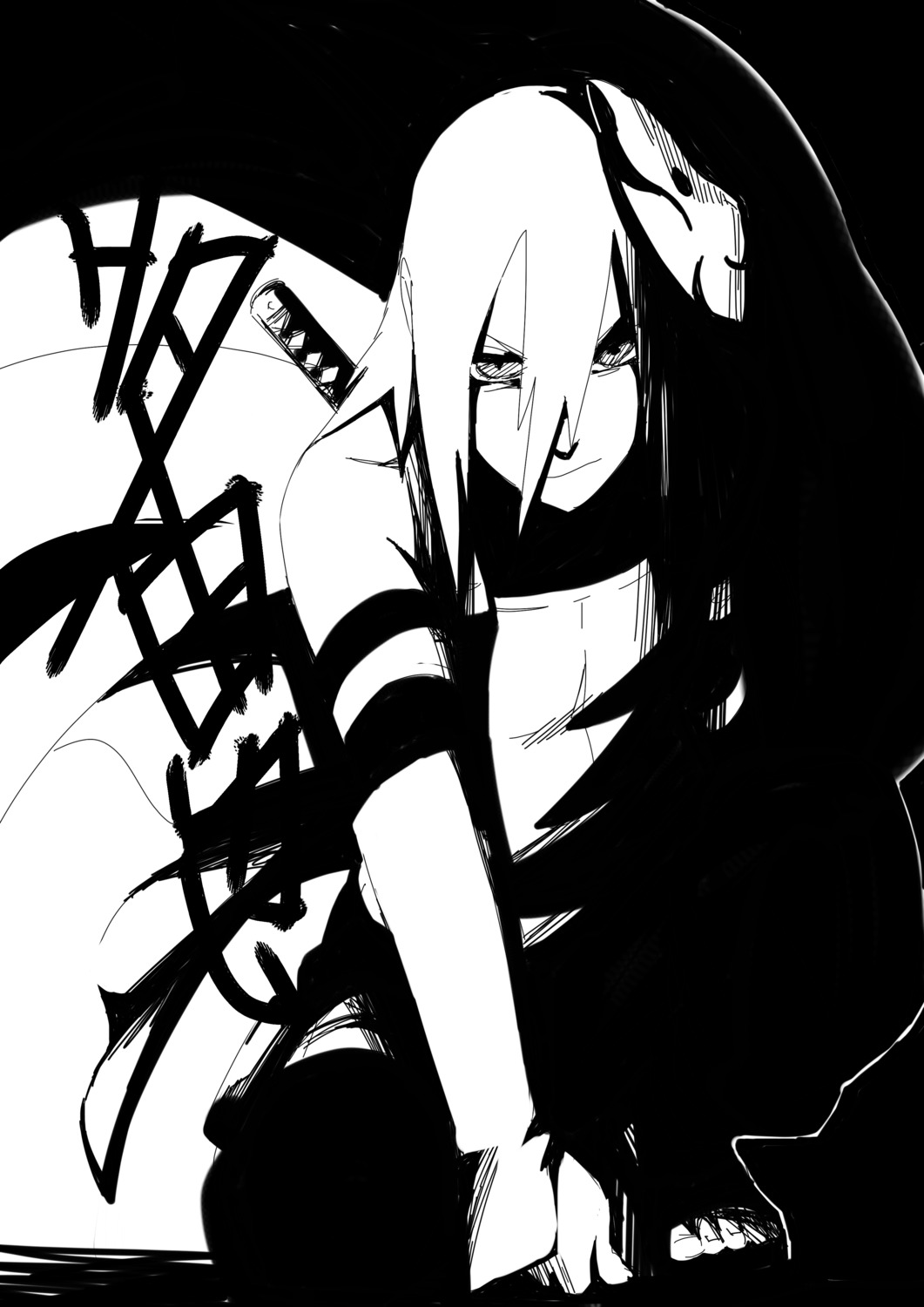 kazari_tayu, monochrome, naruto, sword, tayuya