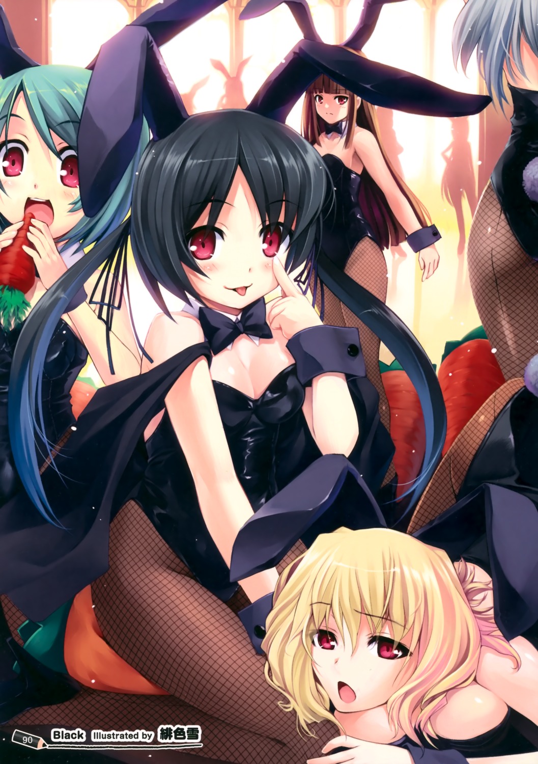 animal_ears, bunny_ears, bunny_girl, cleavage, fishnets, hiiro_yuki, pantyhose, tail
