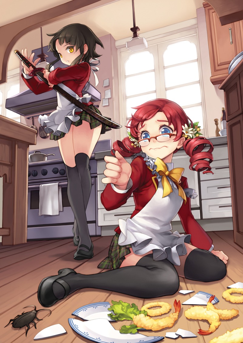 comet_(artist), megane, seifuku, sword, sword_girls, thighhighs