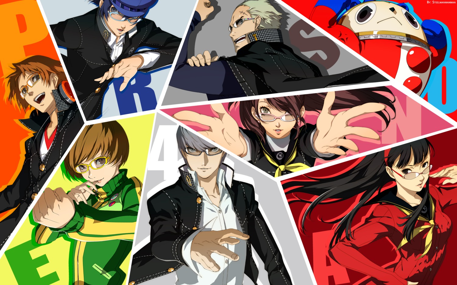 amagi_yukiko, hanamura_yousuke, kujikawa_rise, kuma_(persona_4), megane, megaten, narukami_yuu, persona