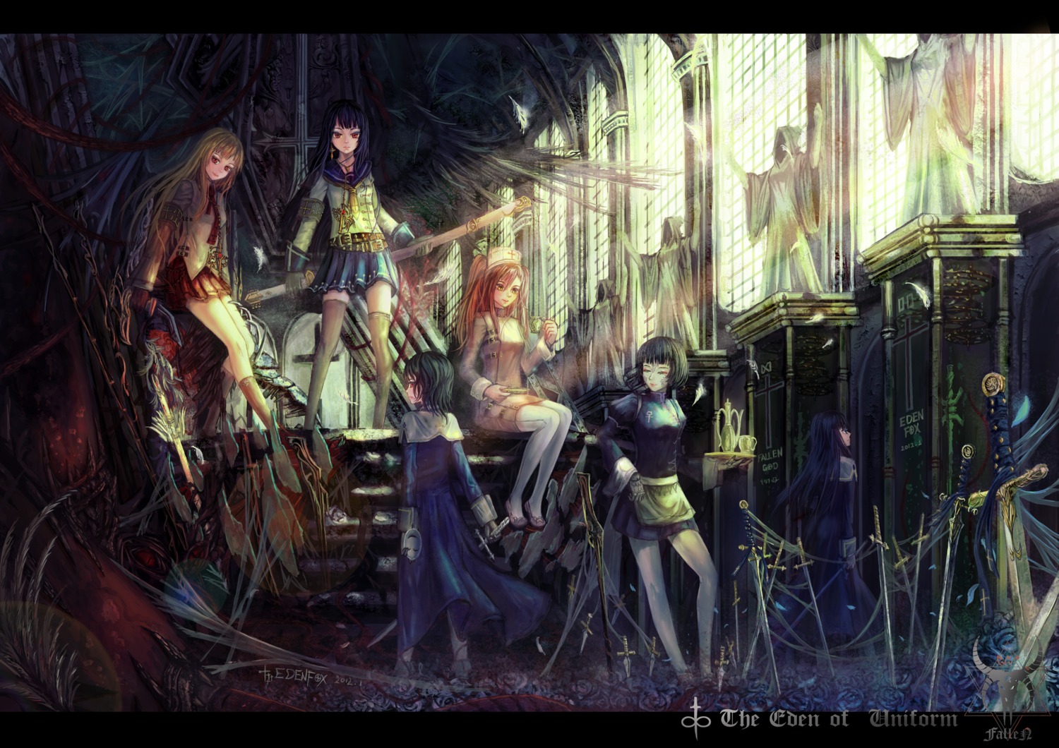 dress, edenfox, nurse, thighhighs
