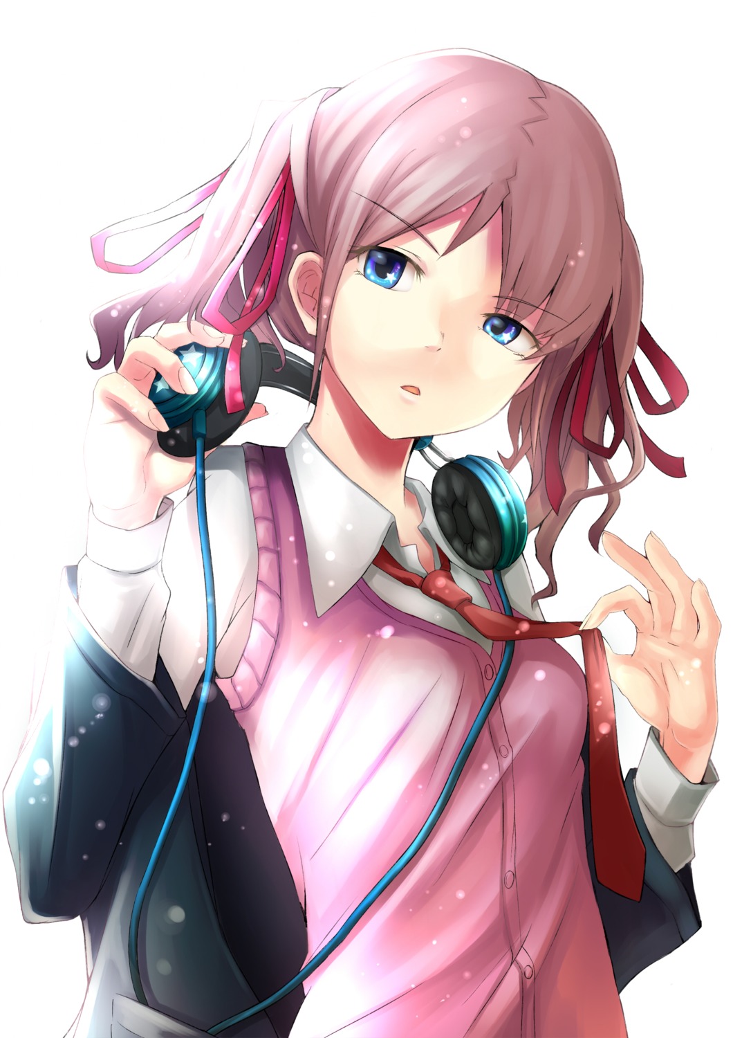 headphones, pokimari, seifuku