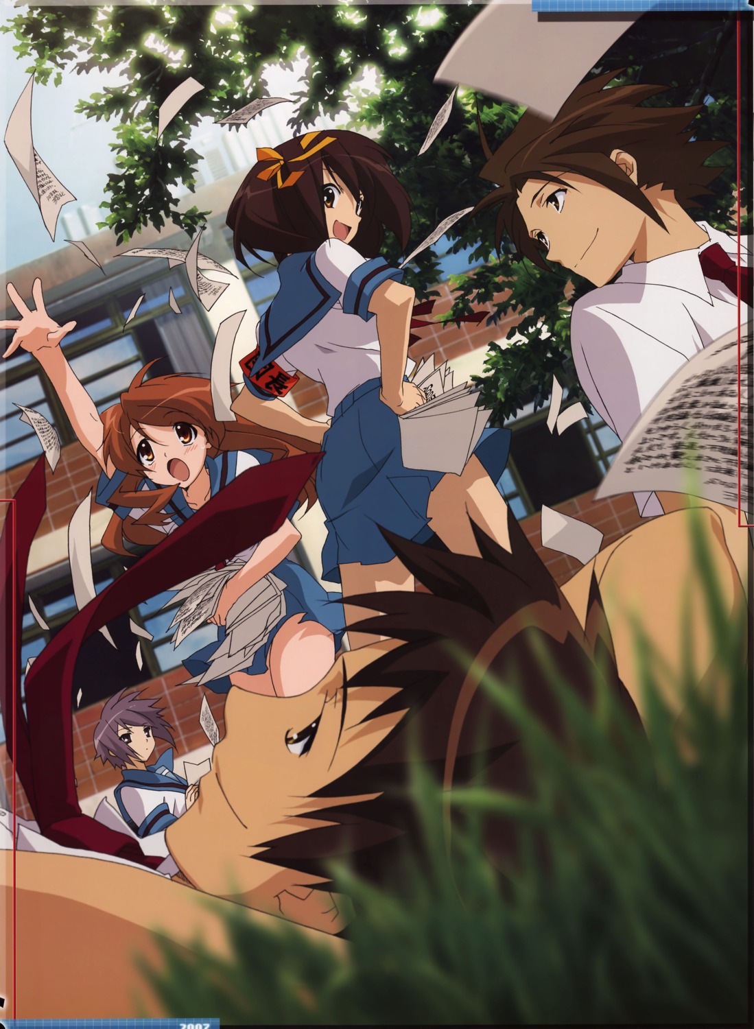 aratani_tomoe, asahina_mikuru, koizumi_itsuki, kyon, nagato_yuki, seifuku, suzumiya_haruhi, suzumiya_haruhi_no_yuuutsu