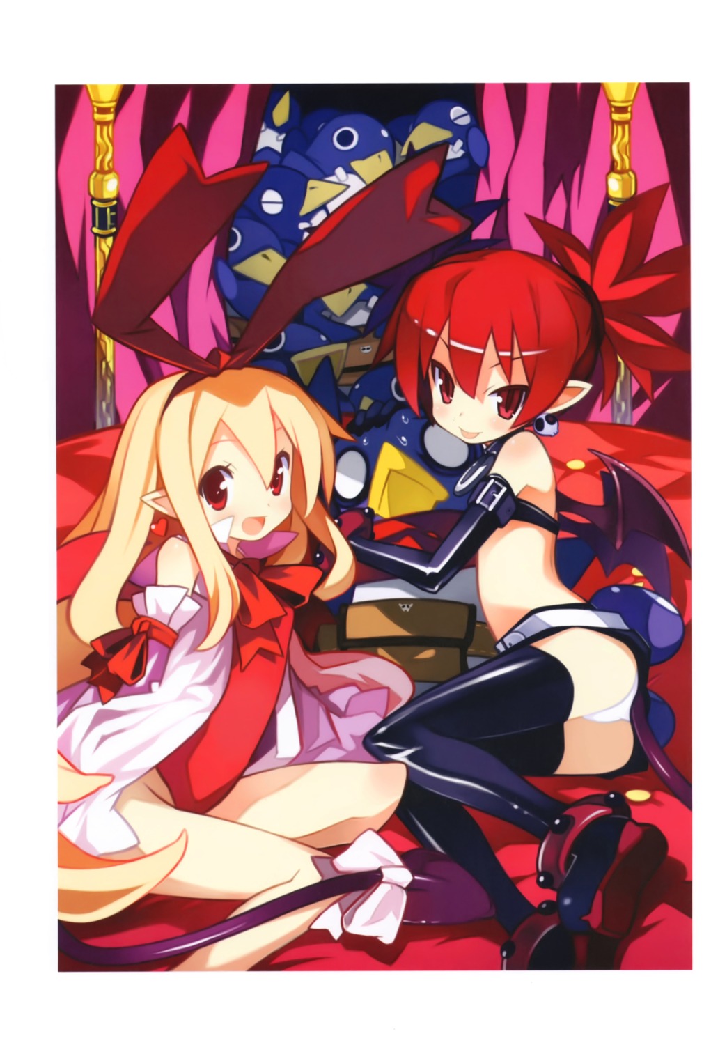 disgaea, etna, flonne, overfiltered, pantsu, pointy_ears, prinny, tail