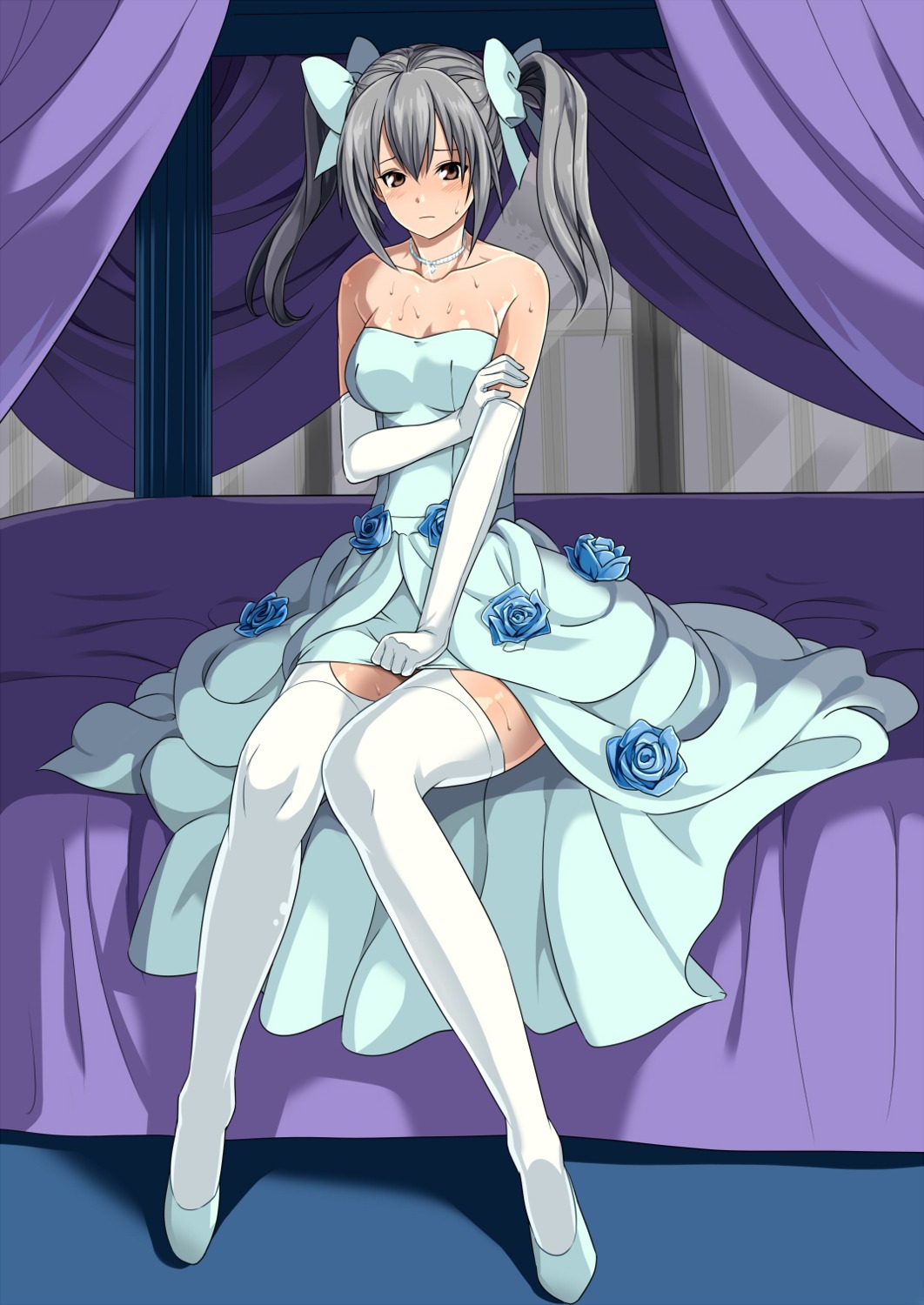 dress, edy_nelson, shinya04, stockings, thighhighs, valkyria_chronicles, wedding_dress, wet