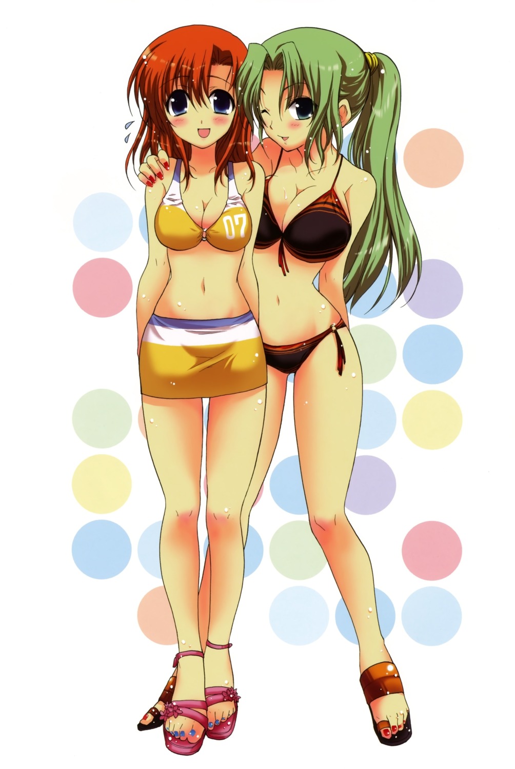 bikini, cleavage, higurashi_no_naku_koro_ni, ryuuguu_rena, sonozaki_mion, suzuragi_karin, swimsuits