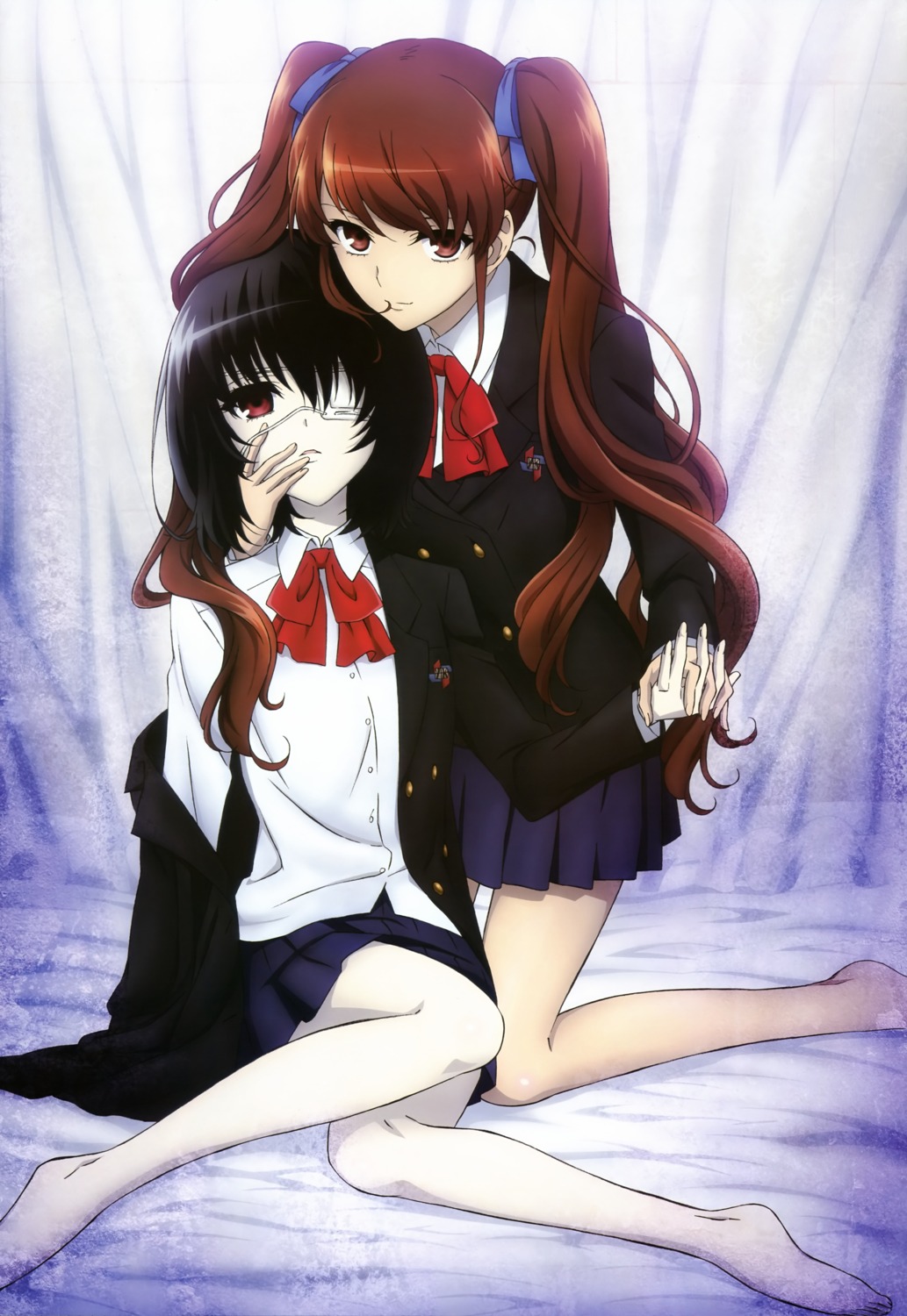 akazawa_izumi, another, eyepatch, misaki_mei, miyakawa_chieko, seifuku, yuri