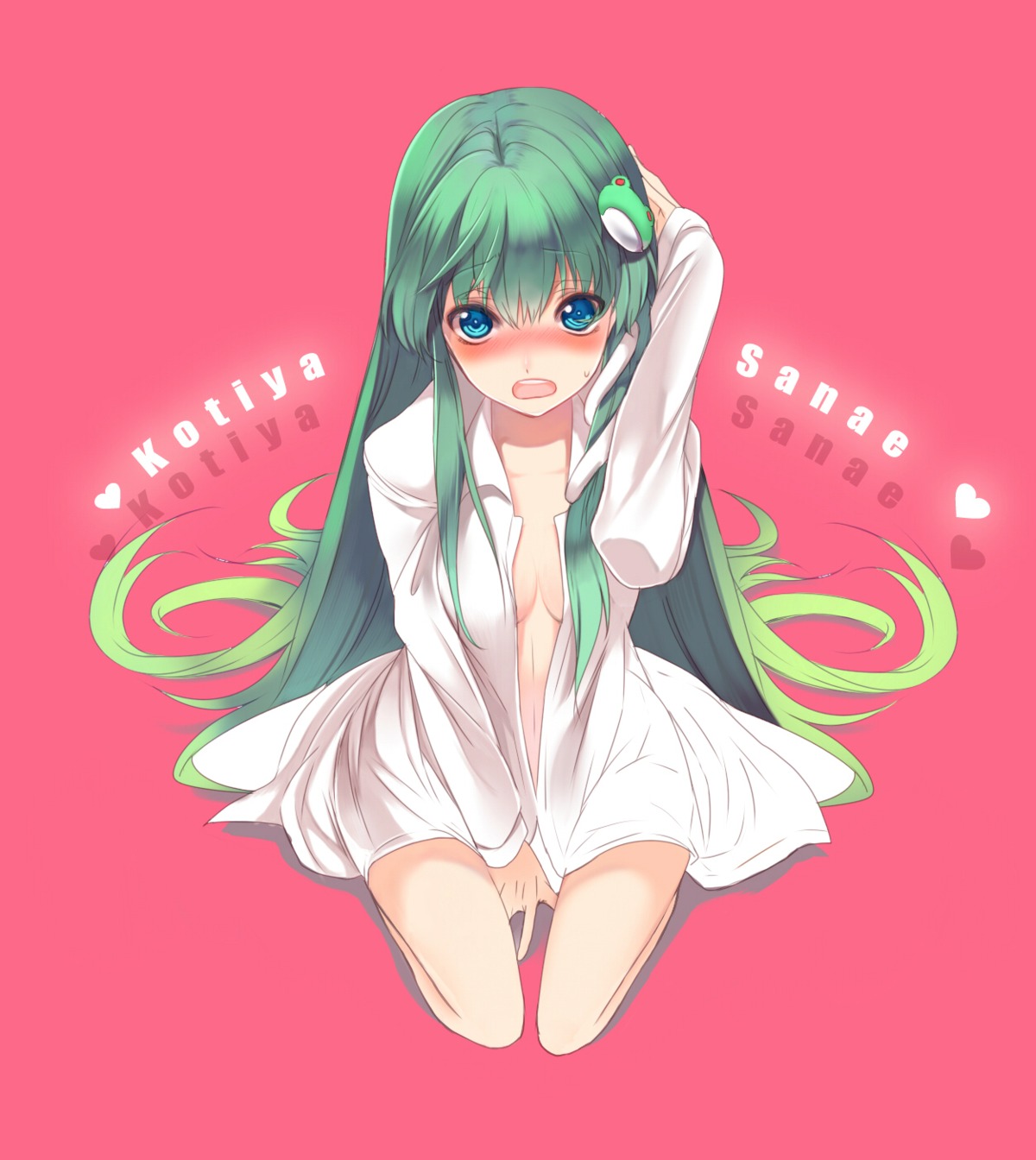 bottomless, dress_shirt, kochiya_sanae, no_bra, open_shirt, touhou, tsukimoto_aoi