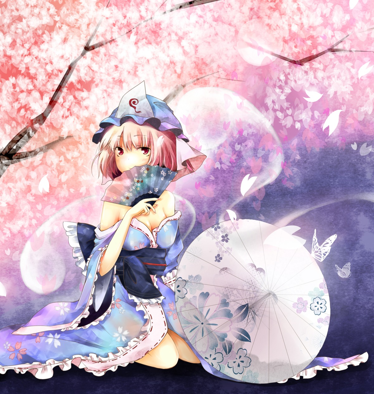 cleavage, japanese_clothes, rokusai, saigyouji_yuyuko, touhou