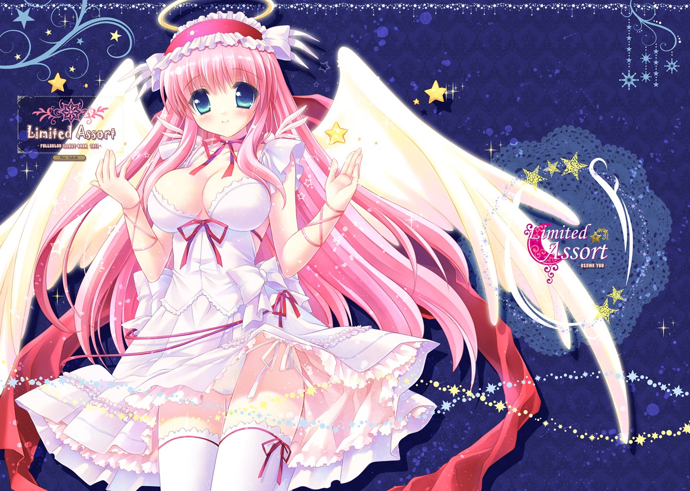 cleavage, dress, haramura_nodoka, ozawa_yuu, pantsu, saki, thighhighs, wings